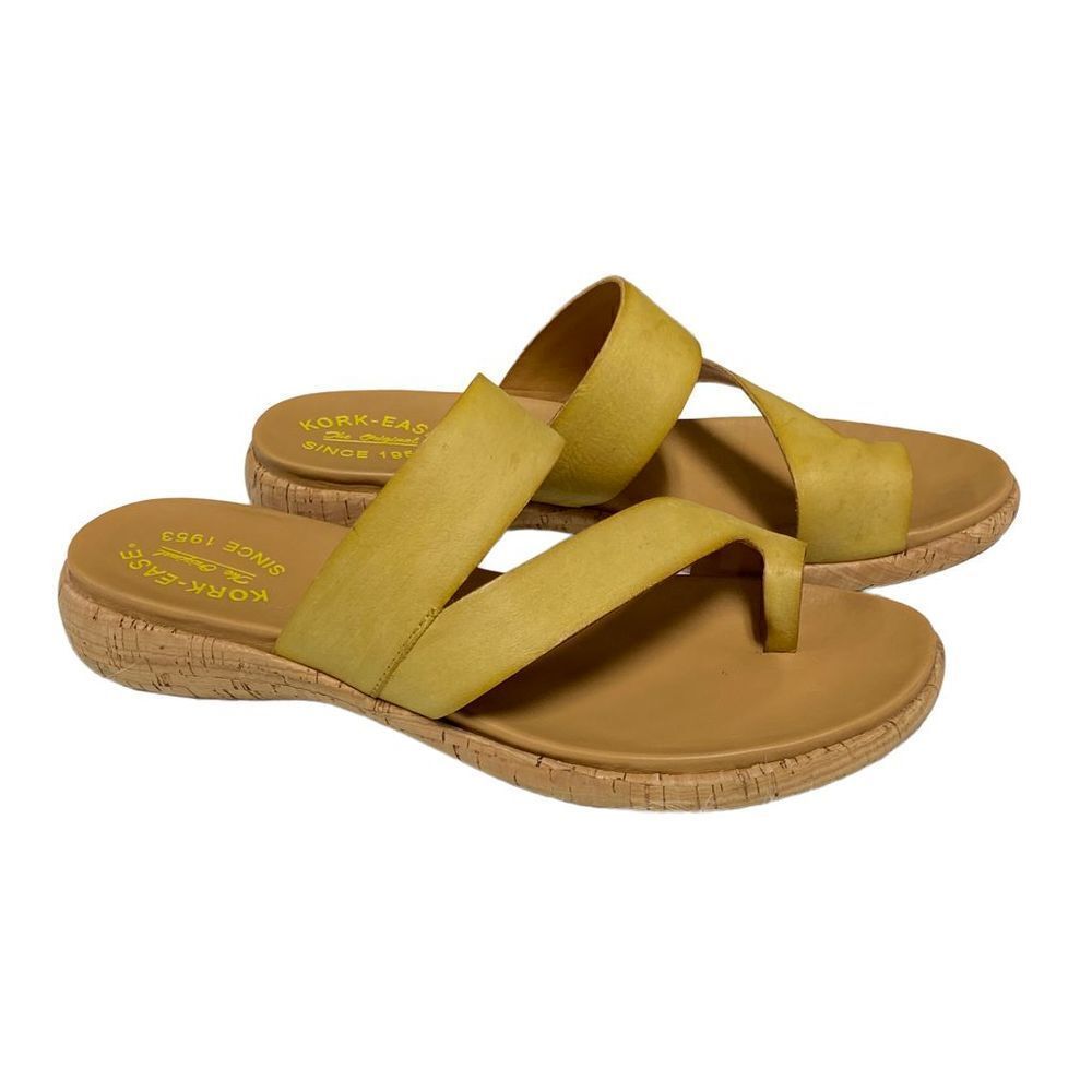 Kork Ease Elaver Yellow Slide Toe Loop Thong Leather Sandal Size 10